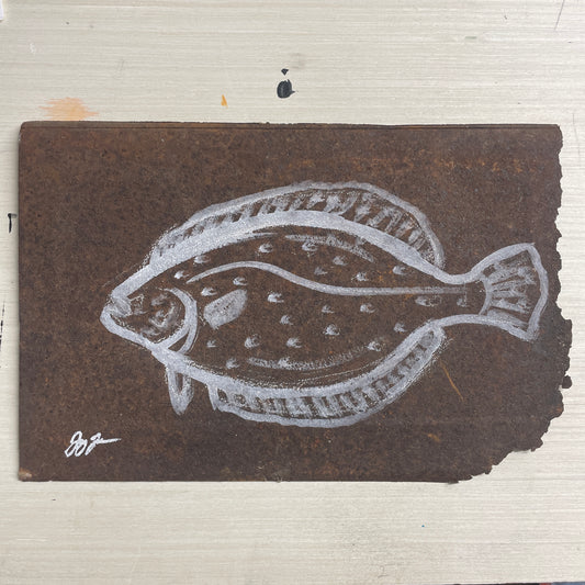 Original Flounder Painting on Rusty Metal
