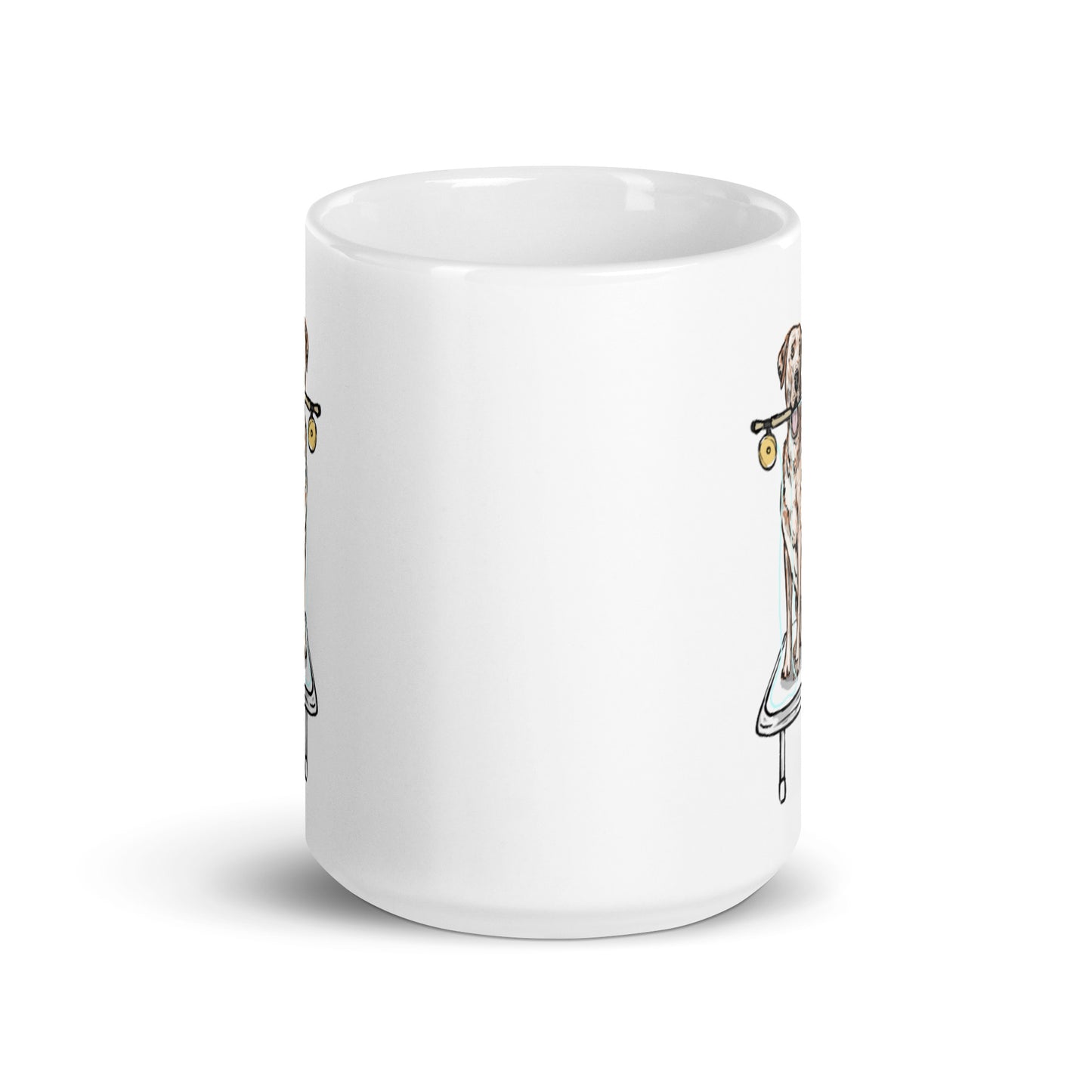 White/Yellow Lab Fly Fishing Coffee Mug