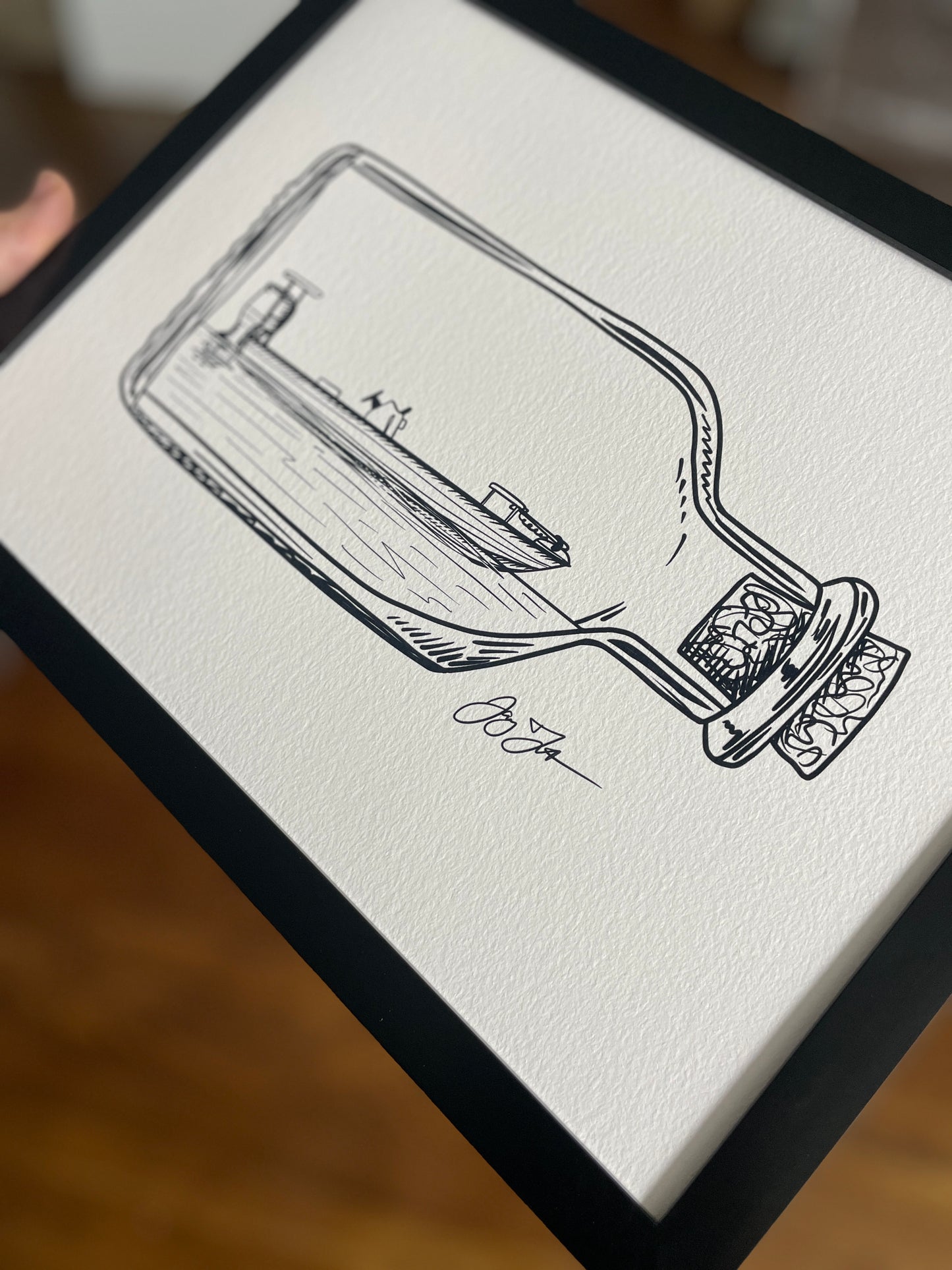 Open Edition: Skiff in a Bottle Print (Frame not included)