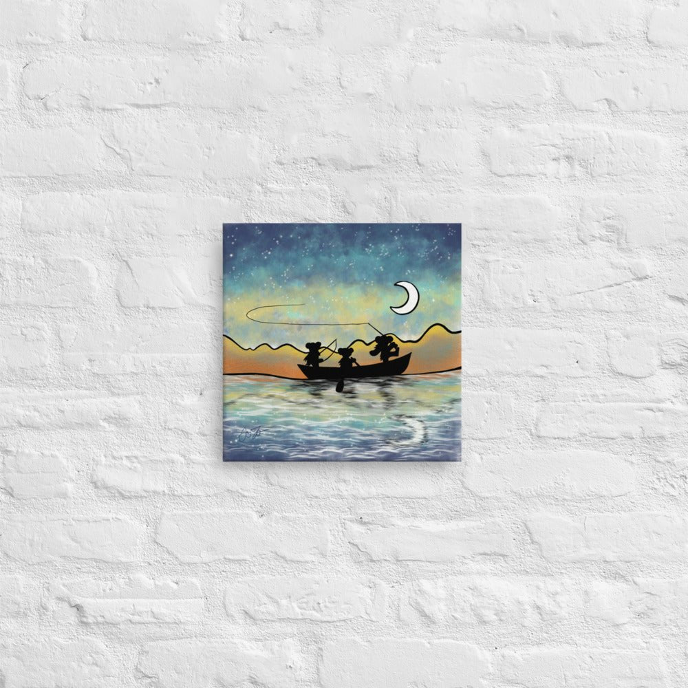 Drift Boat Bears Canvas Print - Jaybo Art
